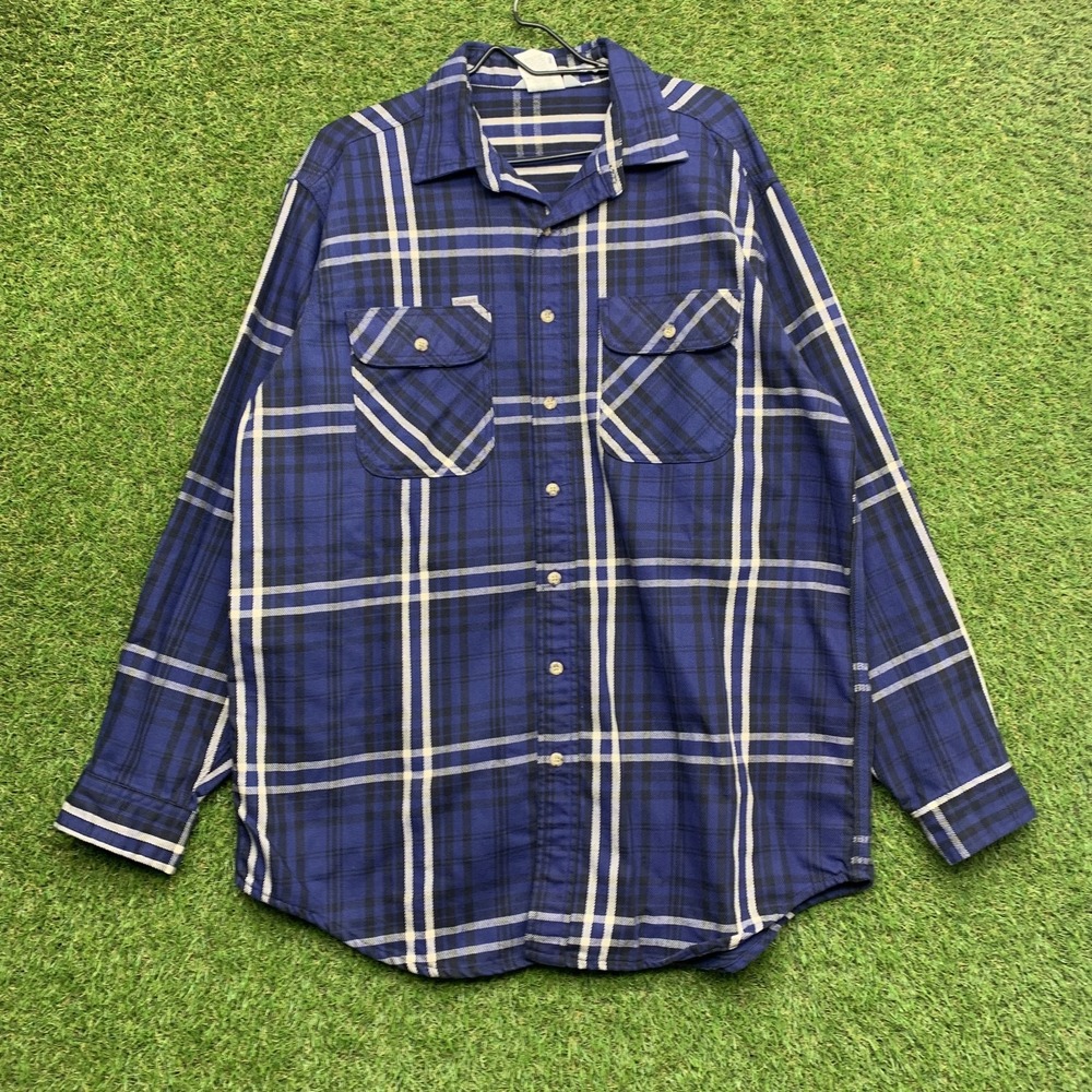 Carhartt Shirt Mens Extra Large Blue Plaid Flannel Rugged Outdoor Western USA